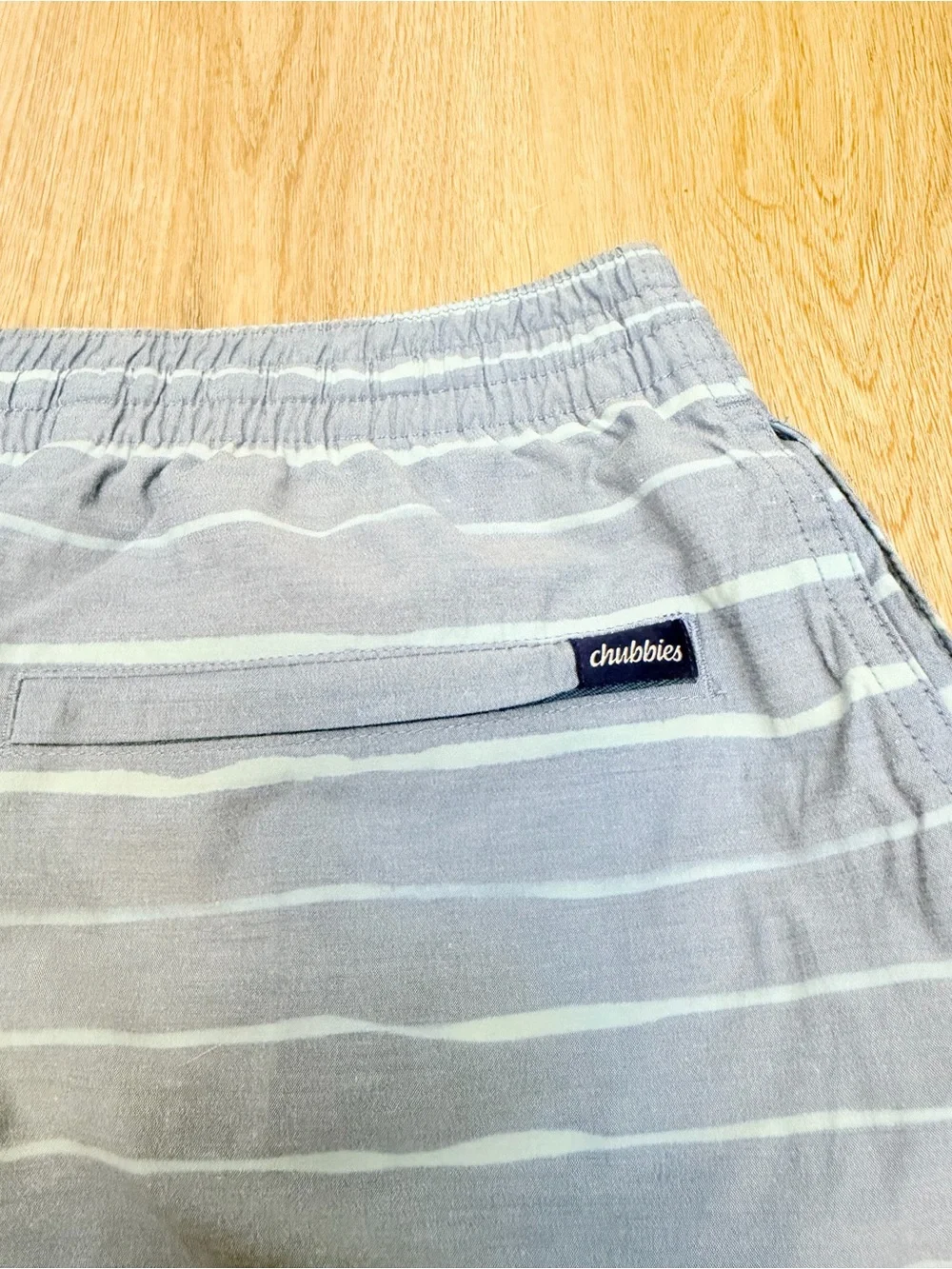 chubbies Light Blue and White Striped Swim Trunks